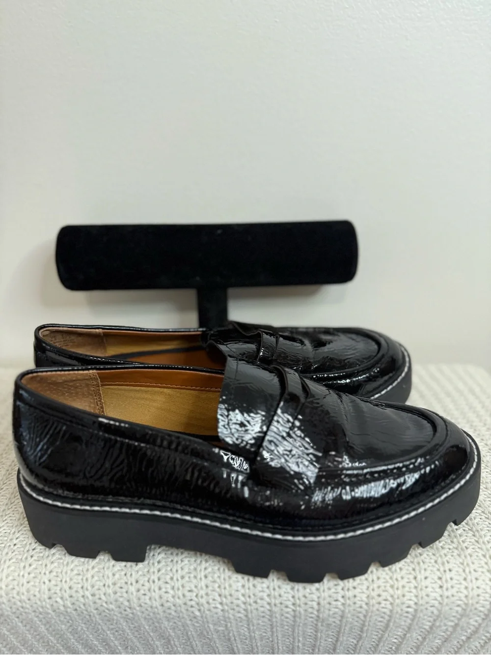 Franco Sarto  Black Patent Leather Penny Loafer chunky sole size 7.5